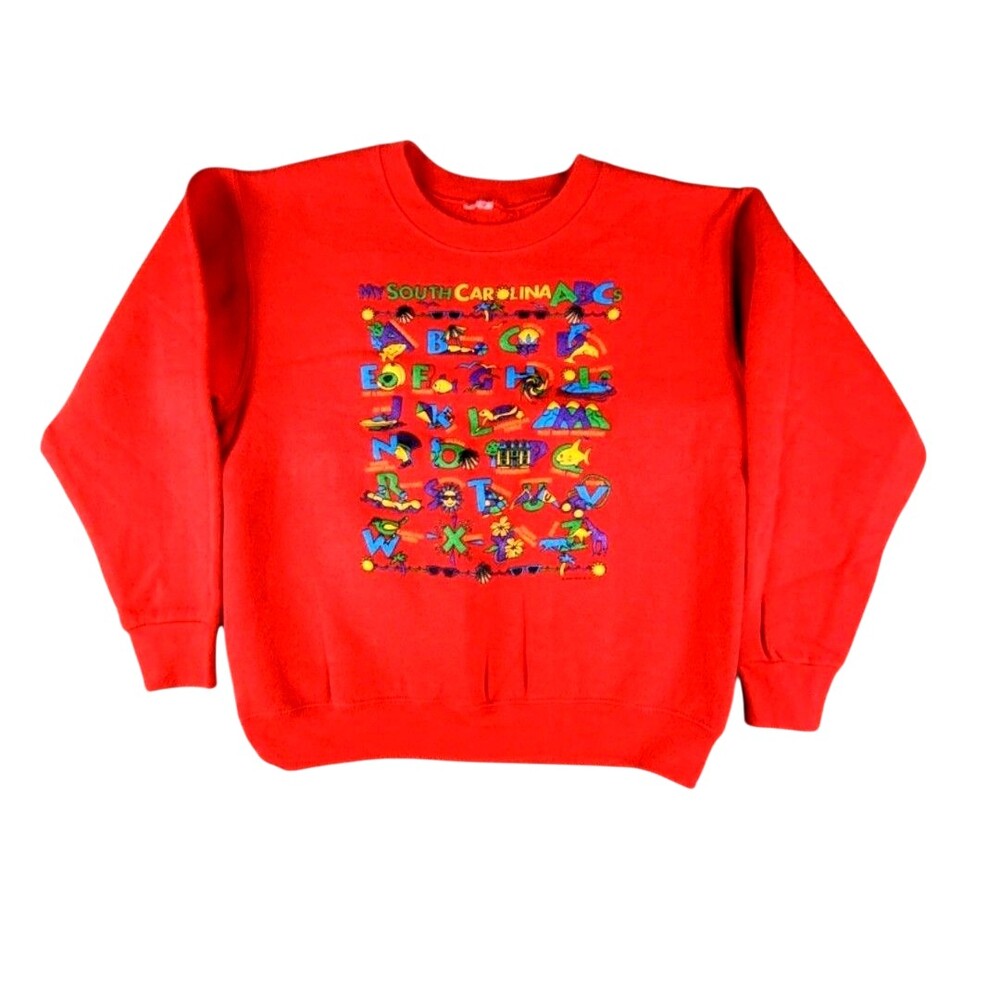 Vntg True Blue Sweatshirt Youth 7-8 Red My South Carolina ABCs Graphic Fleece